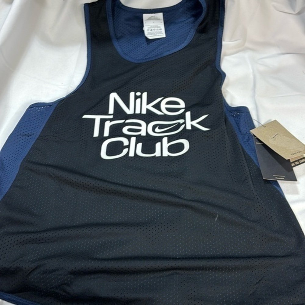 Nike Track Club reversible dri fit blk and blue jersey tank top small
